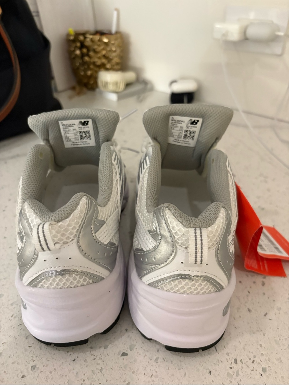 New Balance MR530 Sneakers in White and Gray with Red Tag - Picture 6 of 7